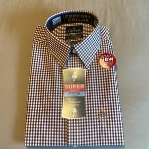 Stafford 16 34-35 regular mens shirt with burgundy check print